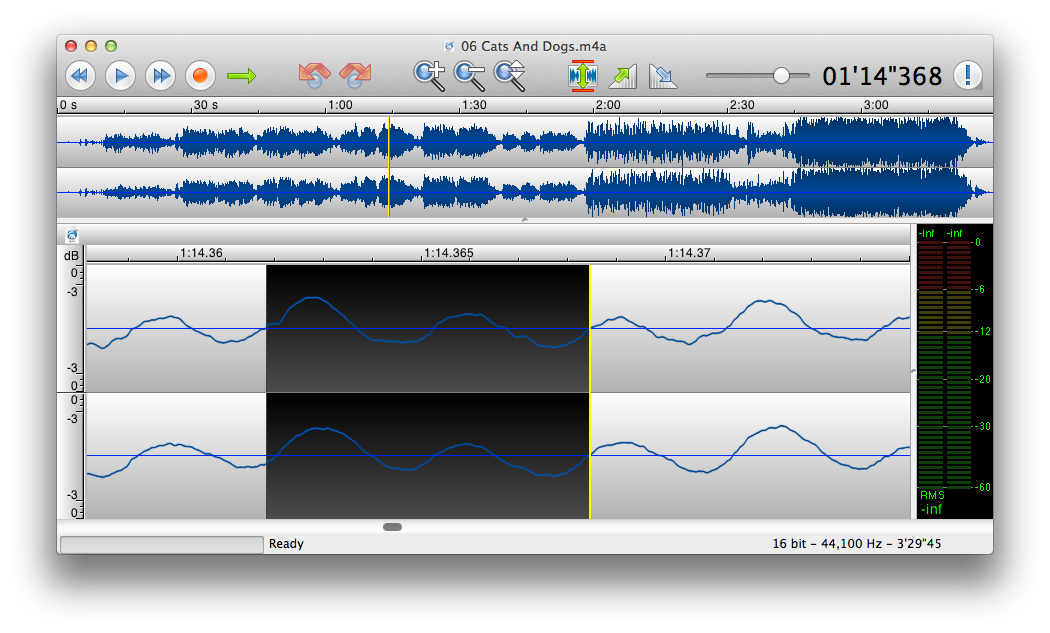The selection was automatically adjusted\n to start and end at a position where the wave crosses the zero\n axis.